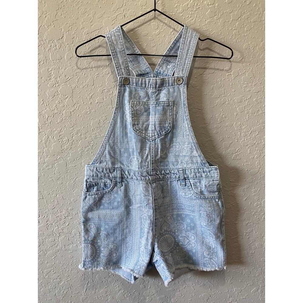 The Children's Place Girls Blue Denim Paisley Overall Shorts Size 10